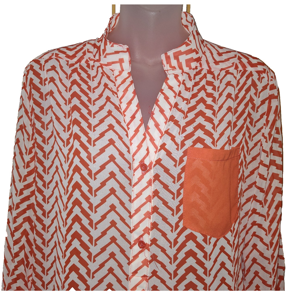 XTAREN Women’s White Orange Chevron Long Sleeve Button Front Top Size S BG28 - Picture 3 of 4